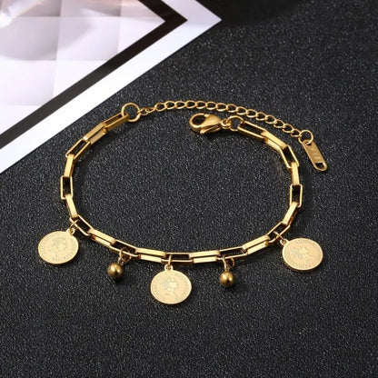 1 stücke Gold-farbe Armband Damen Hip Hop Stil Edelstahl Runde Zeichen Porträt Anhänger Breite Kreuz Kette Schmuck